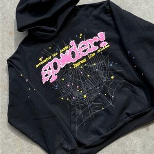 Black Graphic Hoodie with Pink and Yellow Design